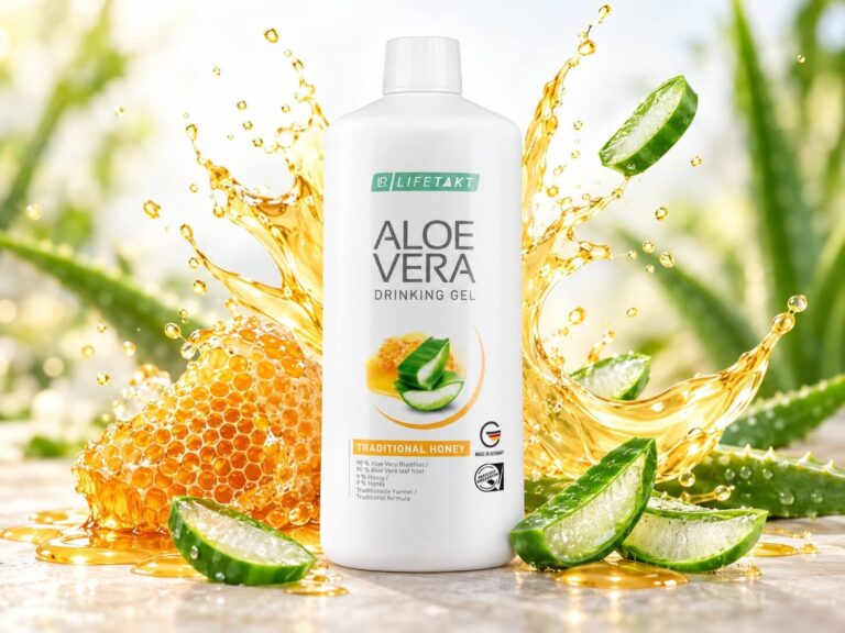 Aloe Vera Drinking Gel Honey featured with splash