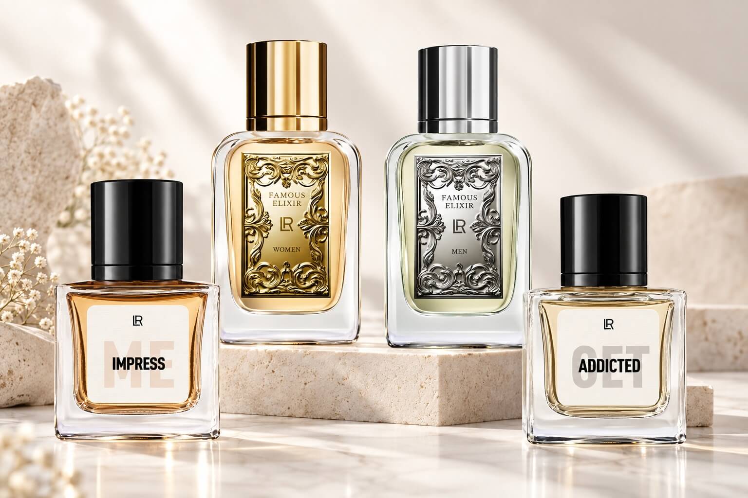 Four elegant perfume bottles from Lr