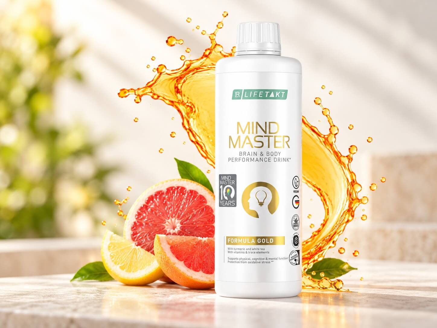 Lr Mind Master Formula Gold Performance drink with citrus flavors