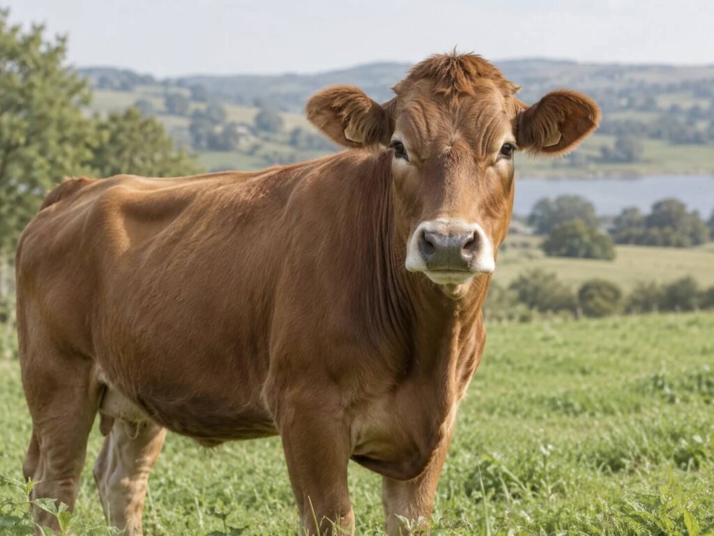 Collagen Bovine Source - Brown cow in green pasture