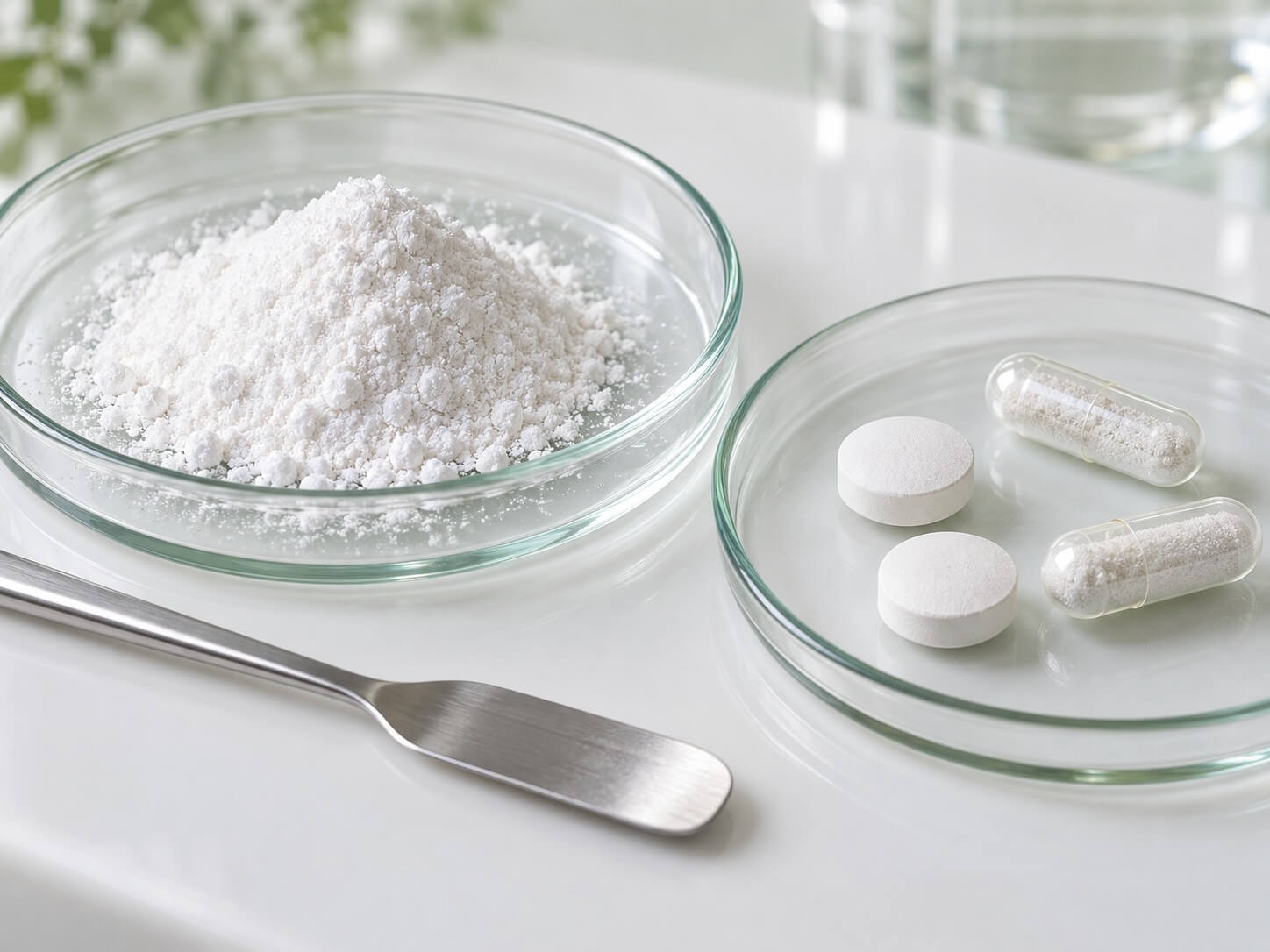 Ascorbic acid powder and common vitamin C supplement forms