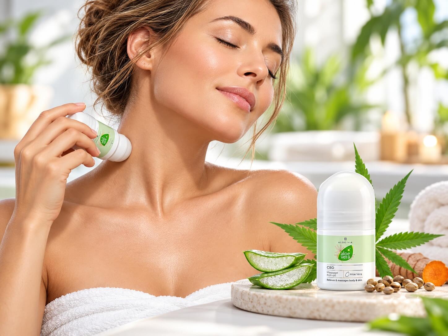 Lr Aloe Vera CBD Massage Roll-On with organic Cannabis sativa seed oil